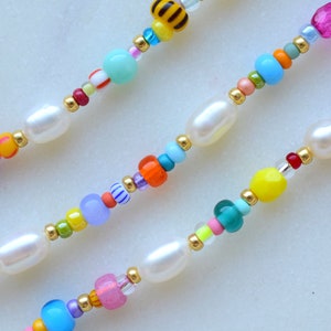 Colorful beaded necklace, freshwater pearl necklace, birthday gift for daughter, mothers day gift for her jewelry, colorful summer jewellery image 8