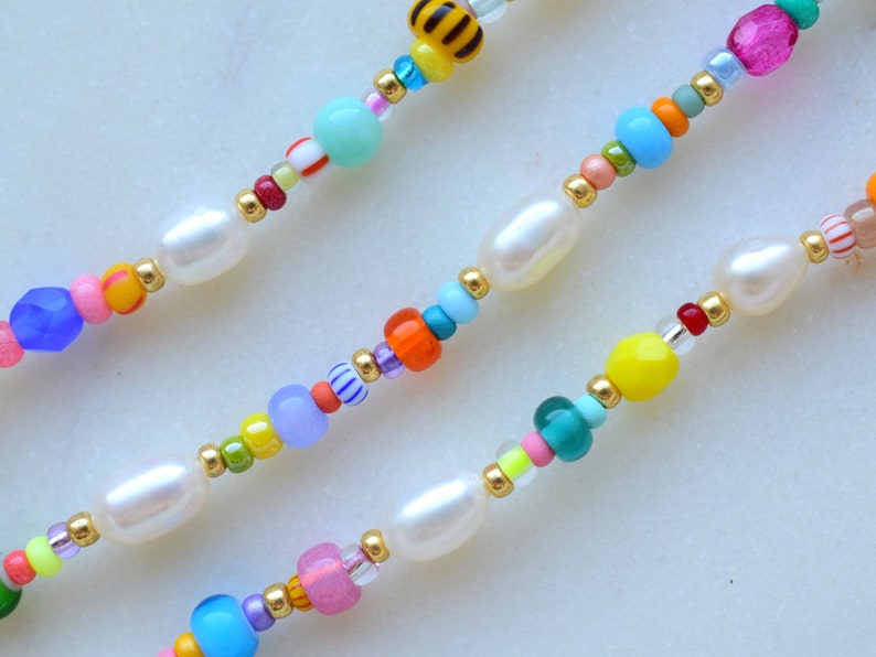 Colorful beaded necklace, freshwater pearl necklace, birthday gift for daughter, mothers day gift for her jewelry, colorful summer jewellery image 8