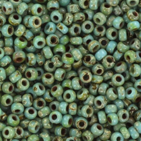 Perles de rocaille Miyuki 11/0, bleu turquoise picasso opaque 4514 10g, perles japonaises, petites perles 2mm, perles de rocaille turquoise marbrées