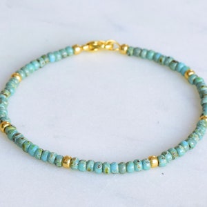 Turquoise and gold beaded bracelet, stacking bracelets, mothers day gift for her jewelry, gift for friends woman birthday, small gift ideas