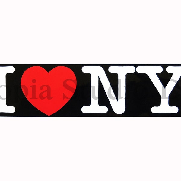 OFFICIALLY LICENSED I love NY Black Rectangle Bumper Sticker with Genuine Hologram, for Car Bumper, Notebook, Laptop, Ipad, size  6X1.5 inch