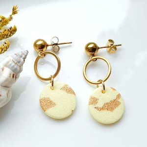 Circle earrings, pastel colored earrings PolymerClay earrings, yellow earrings, light earrings, stainless steel earrings, Fimo, statement earrings,