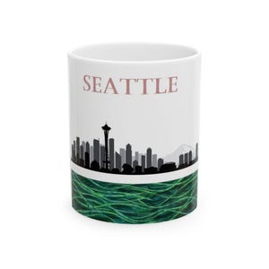 Seattle Cityscape, Coffee, Tea, Logo, Washington State, Ceramic Mug, (11oz, 15oz)