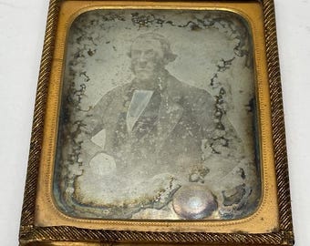 Dagherrotipo vintage del 1850 raffigurante un uomo, pastore o contadino, di piccole dimensioni, spedizione gratuita in tutto il mondo.