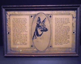 Vintage Antique Tribute to the Dog Framed Card, Print, P.F. Vollard Co. Joliet Hills, Illinois, Dogs, Philosophy, Quotes
