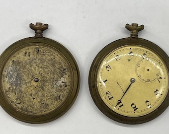 Pair of Vintage Swiss Enigma Pocket Watches Non-Working Free Worldwide Shipping