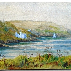 Vintage 1908 English Watercolor Mouth of Dart