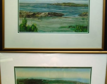 Gustave A. Maves, Margaret Maves Hand Tinted Photos (framed) of Trial Islands Lighthouse and Shoal Bay, Victoria, BC Vintage, Historical, BC