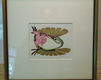 Aoudla Pudlat (1951-2006) Inuit Nunavut Artist Lithograph "White Leghorns" Indigenous Art Rare Art Framed Canadian Folk Art