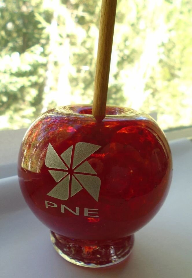Very RARE Vintage PNE  (Pacific National Exposition) Hand Blown Glass Candy Apple Paperweight Vancouver BC 1970s