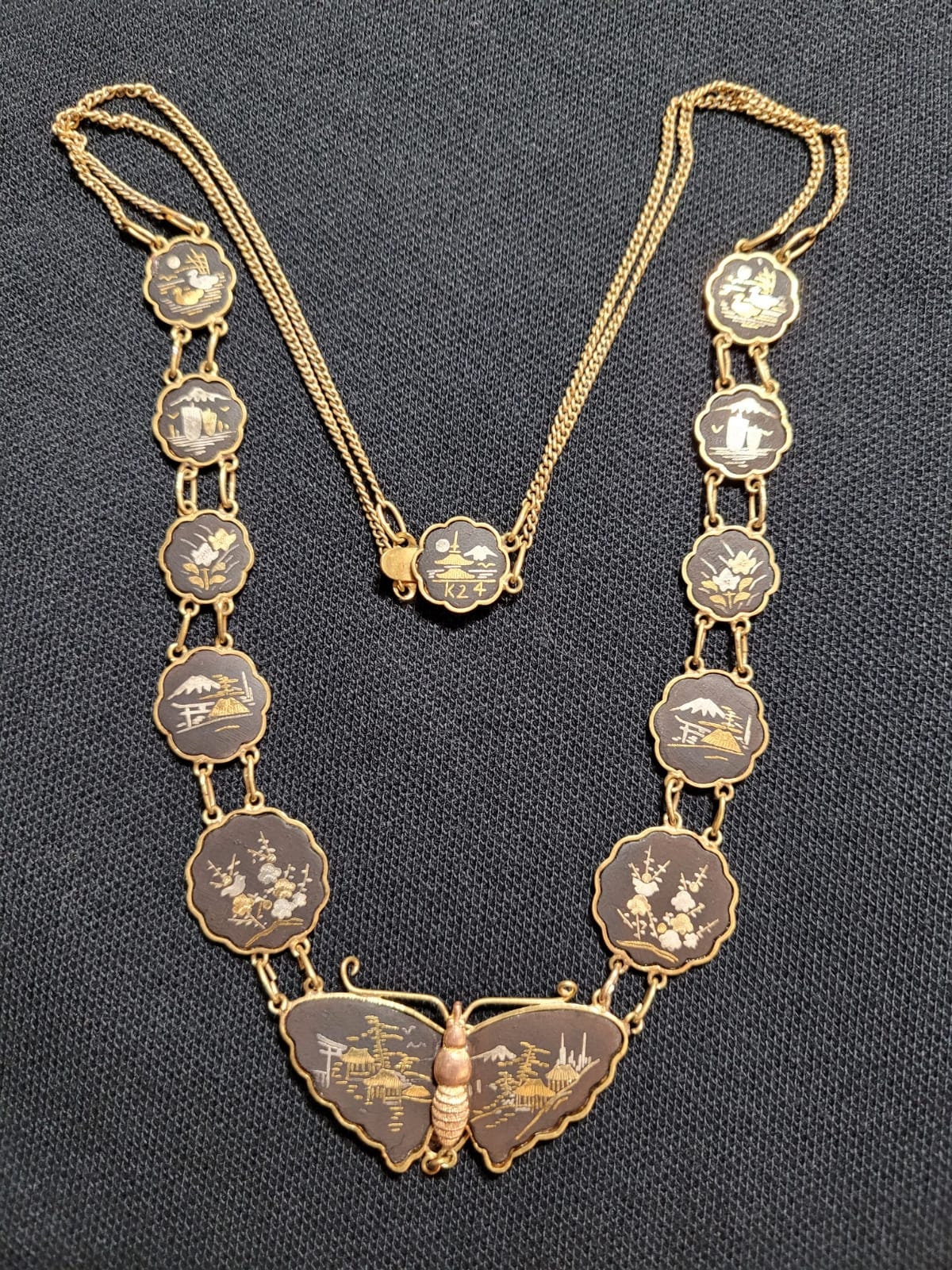 Antique rare Japanese damascene necklace stunning K24 gold and Etsy