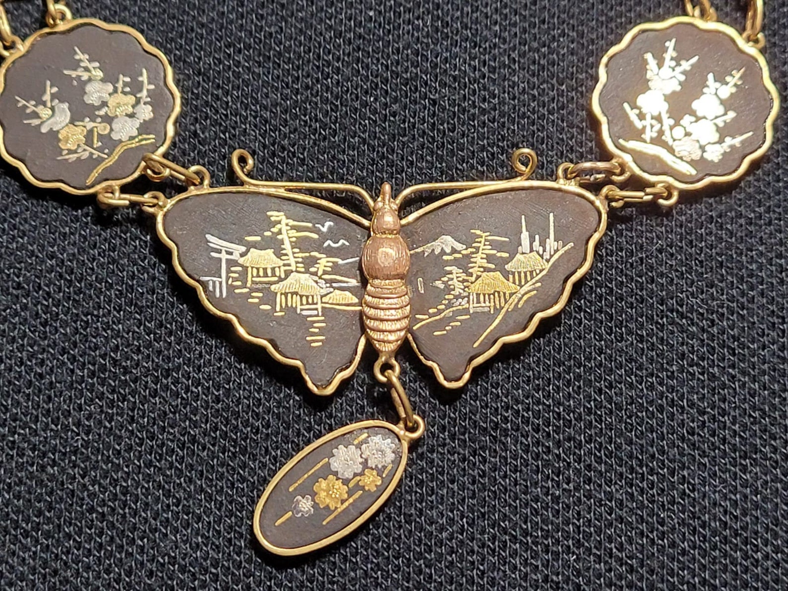 Antique rare Japanese damascene necklace stunning K24 gold and Etsy