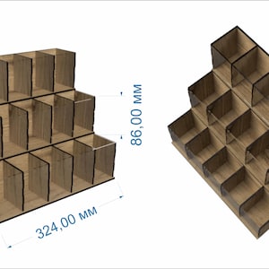 Display stand showcase rack SVG + DXF, ai, cdr. Lazer cutting file set for wood and acrylic