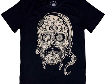 Sugar Skull Dark Blue Custom Graphic T 