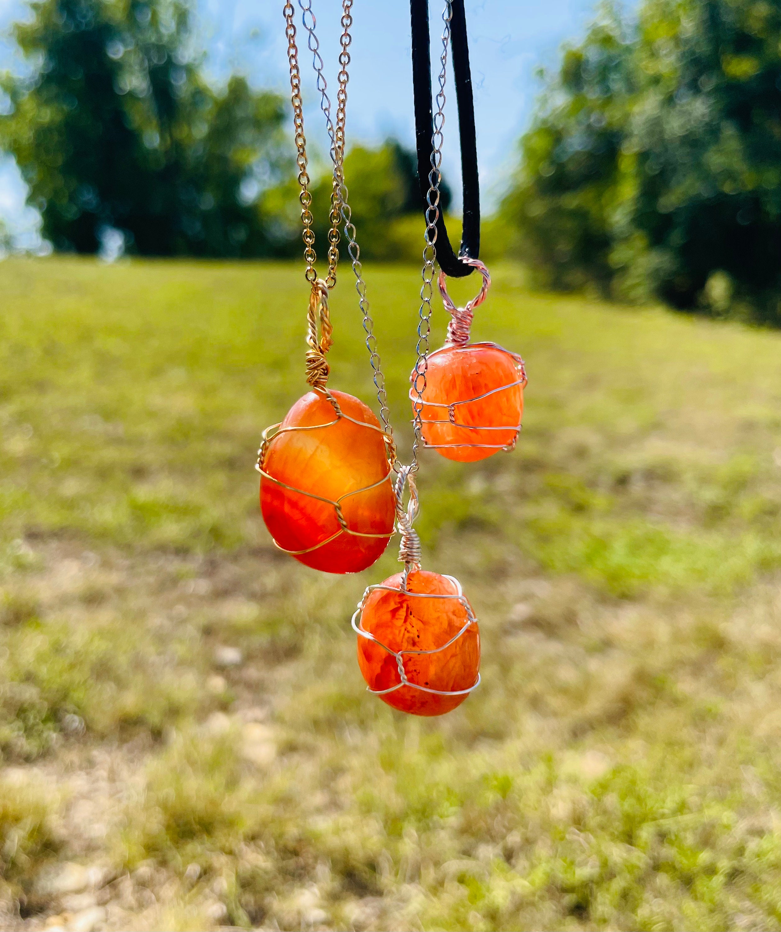 Natural Carnelian Crystal Chip Necklace – 18" Genuine Stone Reiki Fashion Jewelry