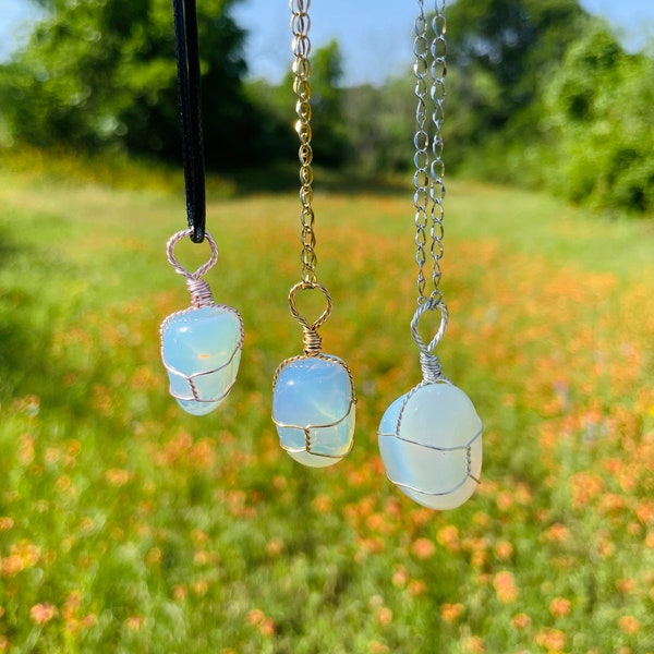 Opalite Crystal Necklace | Customizable, Wire Wrapped & Reiki Charged Love, Hope, and Wisdom