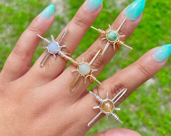 Kristall Sonnenring | Personalisierbar, Reiki aufgeladen und Wire Wrapped für personalisierte Heilung