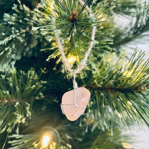 Reiki Charged Rose Quartz Ornament: Wire Wrapped Crystal Healing