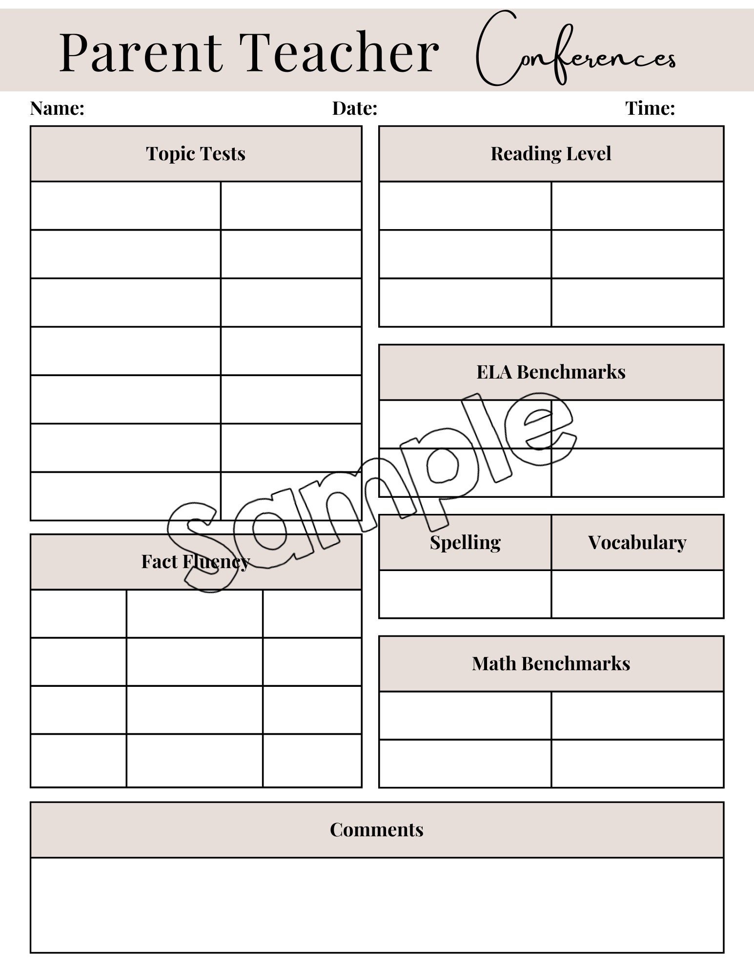 Parent Teacher Conference Forms| Editable Progress Report Template - Etsy