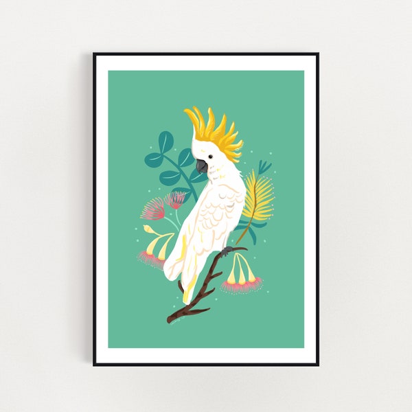 Pretty Cockatoo Australian native flowers art print  A4 / A3 digital download print