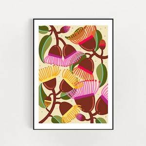 Australian native yellow flowering rainbow gum nuts art print  a4 /A3  digital download print - flowering gums digital download print
