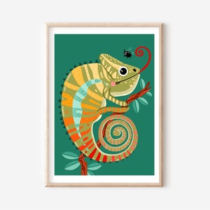 Chameleon Art Print for kids rooms, nursery art print, animal art, reptile, lizard, kids wall art, digital download print