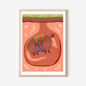 Armadillo Art Print for kids rooms, nursery art print, cute, quirky animal art, kids wall art, digital download print