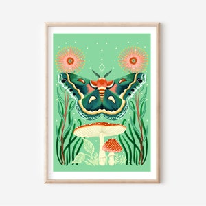Green Silk Moth  A4 / A3 digital download print - moth, insects, bugs, nature, witchy art, cottagecore, mystical moth art print
