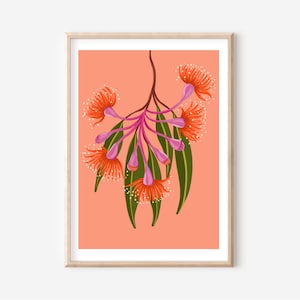 Australian native flower, orange Gum blossom art print  a4 /A3  digital download print - Flowering gum blossom digital print A3 / A4