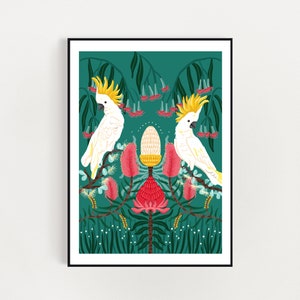 Elegante Kakadus australischer einheimischer botanischer Druck A4 / A3 digitaler Download Druck