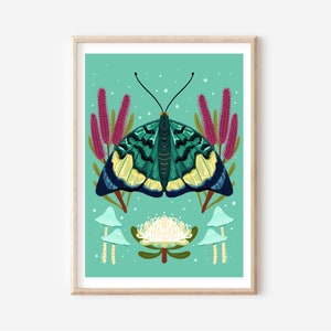 Turquoise Moth Print: Botanical Insect Illustration (Digital Download)