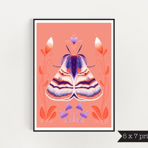 Peach lilac Moth  5 x 7 digital download print - Peach lilac moth digital illustration art print