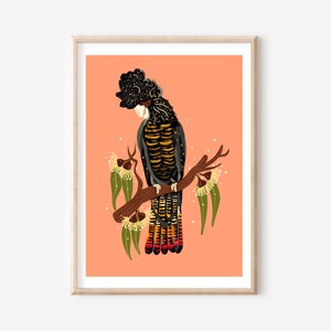 Red tailed Black Cockatoo botanical art print  A4 / A3 digital download print