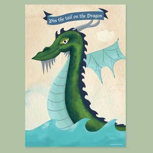 Pin the tail on the dragon printable A3 party game - instant download kids fairy party game printable
