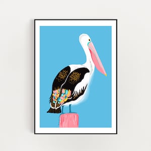 Pelican Art print. Pelican sea bird  A4 / A3 digital download print - digital illustration art print