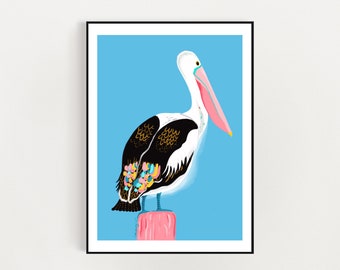 Pelican Art print. Pelican sea bird  A4 / A3 digital download print - digital illustration art print