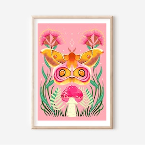 Pink Silk Moth Art Print: Witchy Cottagecore Wall Decor (Digital Download)