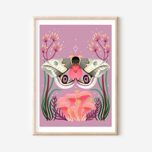 Saturniid Silk Moth  A4 / A3 digital download print - moth, insects, bugs, nature, witchy art, cottagecore, mystical moth art print