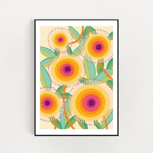 Australian native Sun blossoms art print  a4 /A3  digital download print - sun blossoms digital illustration art print A3 / A4
