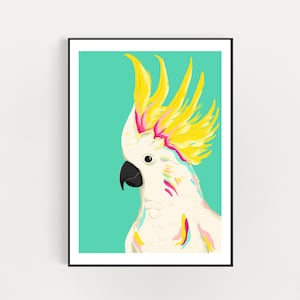 Cockatoo art print  A4 / A3 digital download print - Spunky cocky bird digital illustration art print