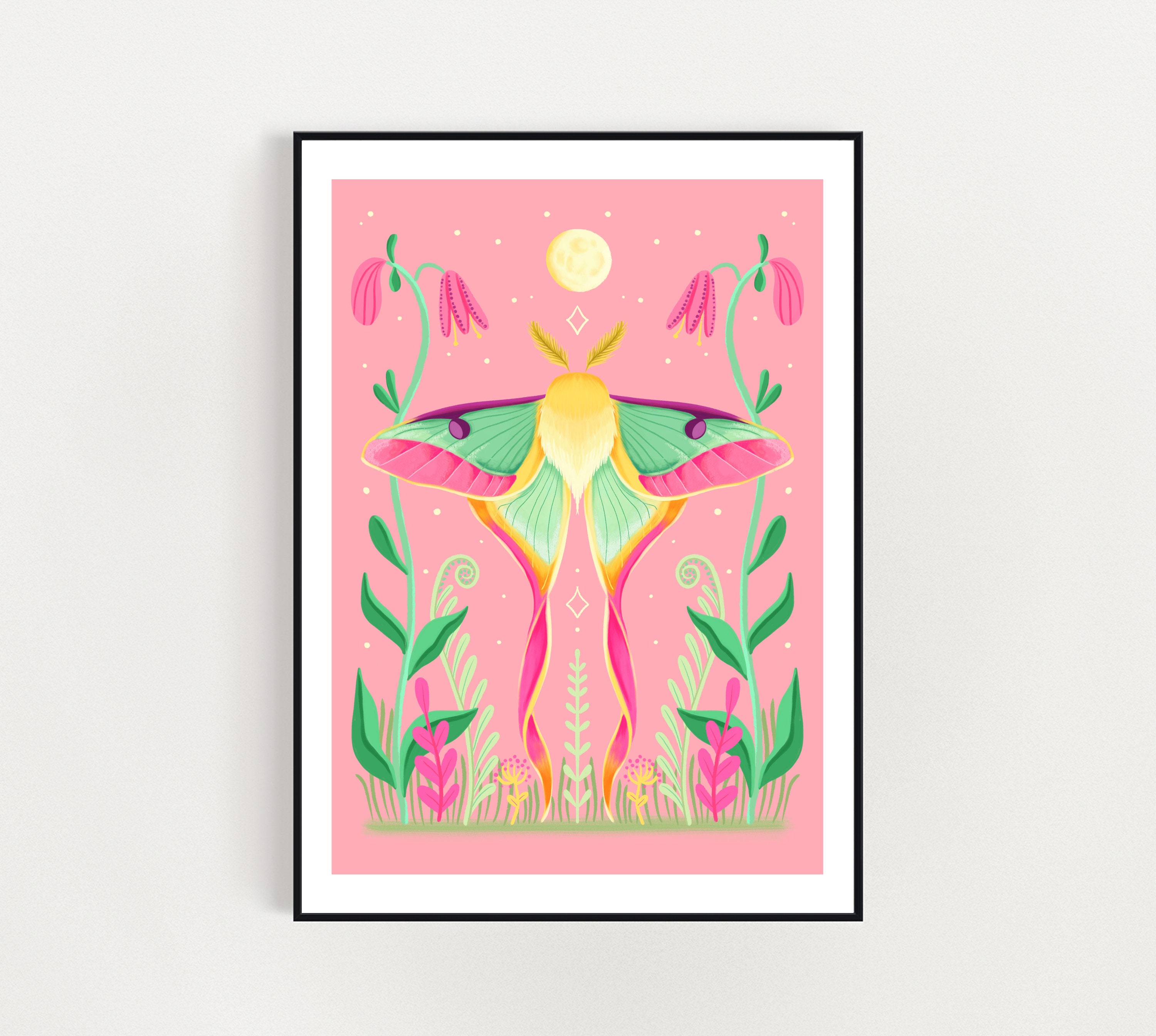 Pink Luna Moth Botanical Art Print (digital Download) - Etsy