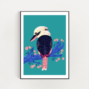 Australian kookaburra art print. Kookaburra sits on a tree  A4 / A3 digital download print - digital illustration art print