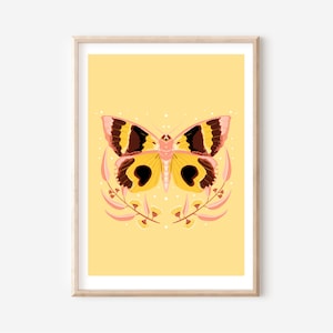 Yellow fruit moth  A4 / A3 digital download print, yellow, peach moth, insects, bugs, nature, botanical digital illustration art print