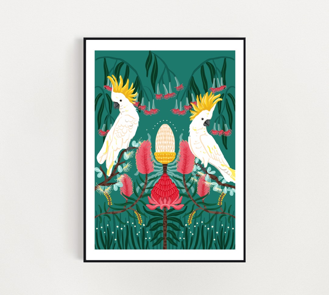 Elegant Cockatoos LARGE Format Art Print Digital Download Print