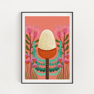Australian native banksia art print digital download print - Australian native protea flower digital illustration art print A2 /A3 / A4