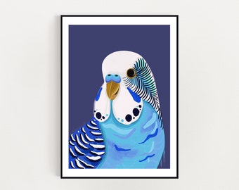 Impresión de Blue Budgie Art, descarga digital A4 / A3 impresión de arte de ilustración de aves