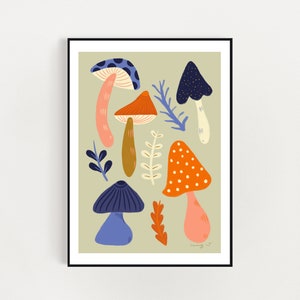 Autumn Mushrooms Art Print A4 / A3 digital download print - digital illustration art print