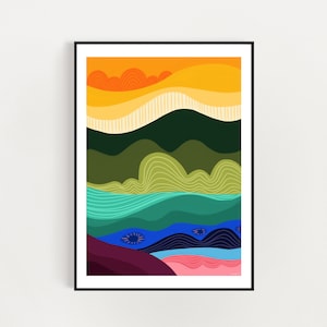 Heavenly Earth Abstract landscape Art A4 / A3 digital download print digital print, bright and colourful abstract art image 1