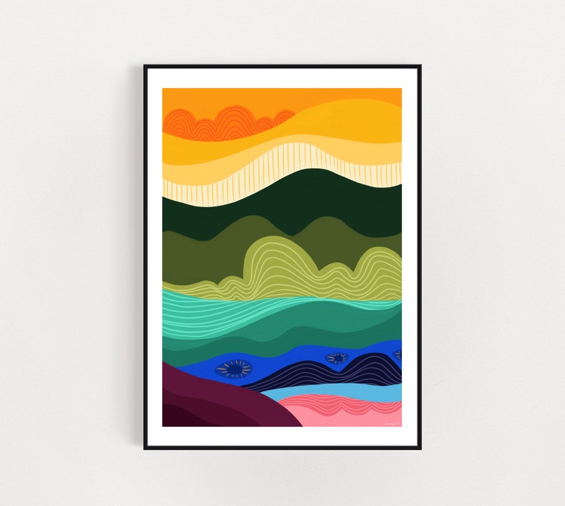 Heavenly Earth Abstract landscape Art A4 / A3 digital download print digital print, bright and colourful abstract art image 1