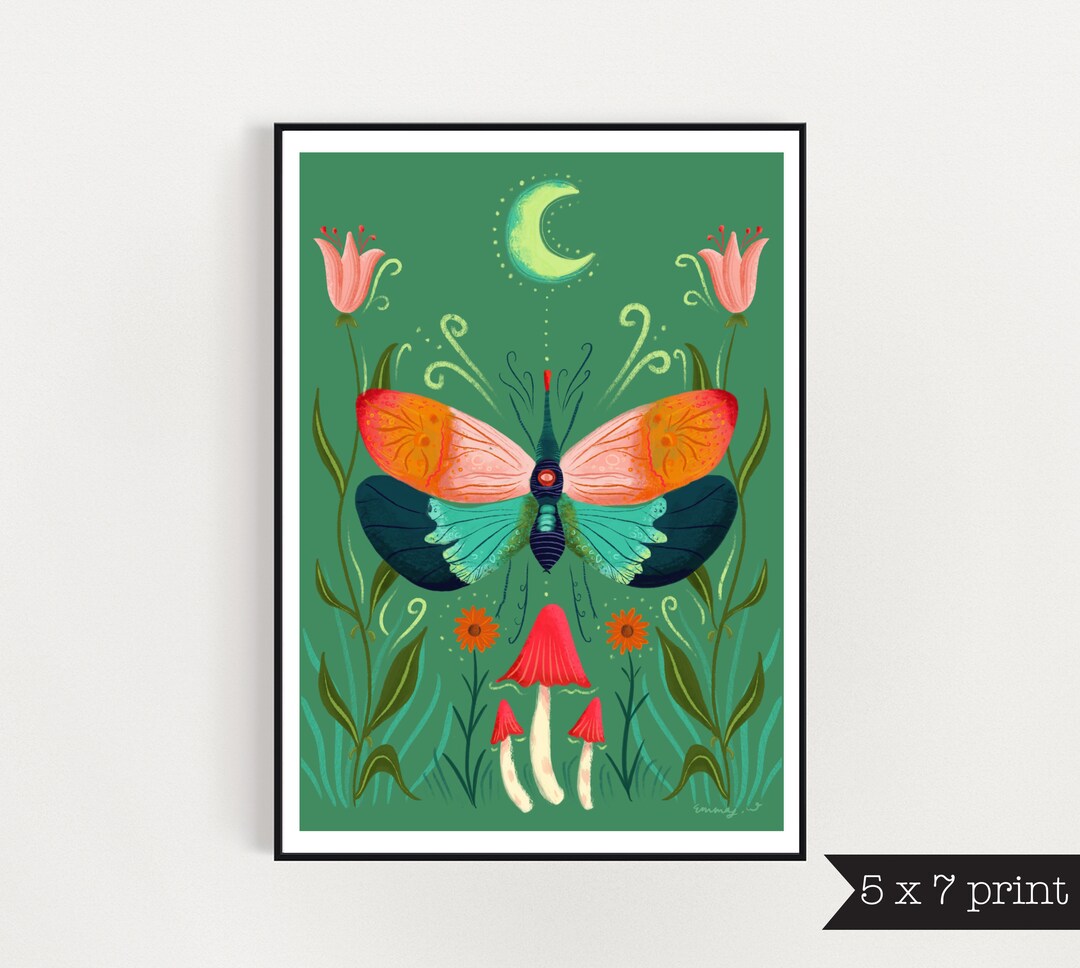 Moon Moth 5 X 7 Digital Download Print - Digital Illustration Art Print ...